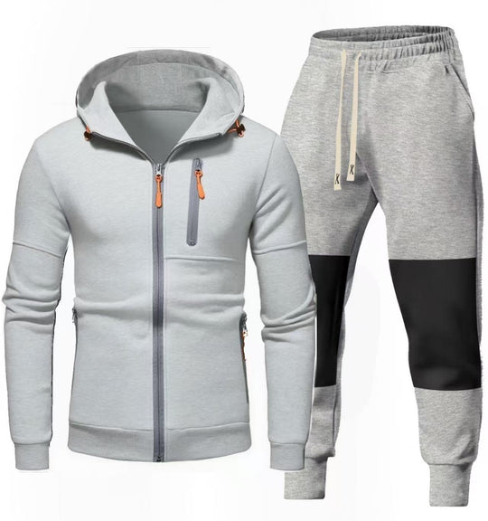 Herren Sportliches Hoodie- und Jogginghose-Set mit Funktionalen Reißverschlusstaschen R&B