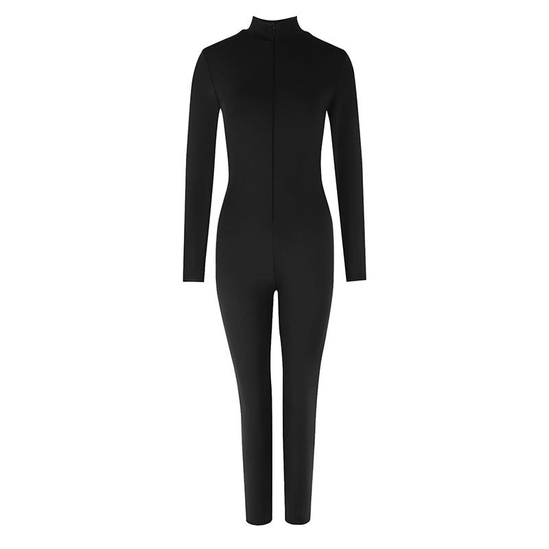 Damen Langarm-Jumpsuit mit hohem Kragen und nahtlosem Design R&B