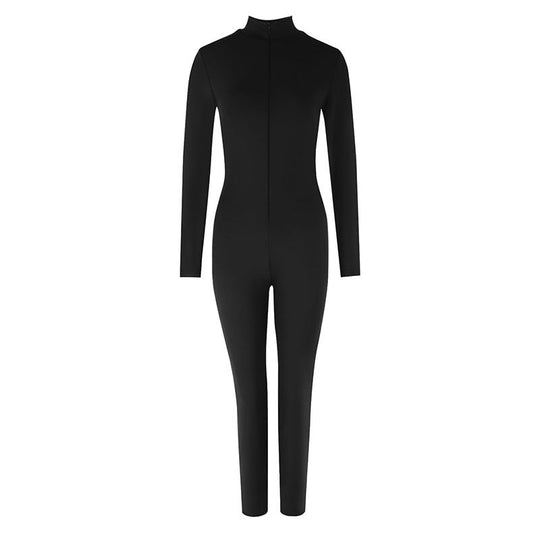 Damen Langarm-Jumpsuit mit hohem Kragen und nahtlosem Design R&B