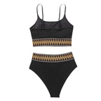 Damen hoch tailliertes Bikini-Set mit strukturiertem Oberteil und dekorativem Zickzackmuster