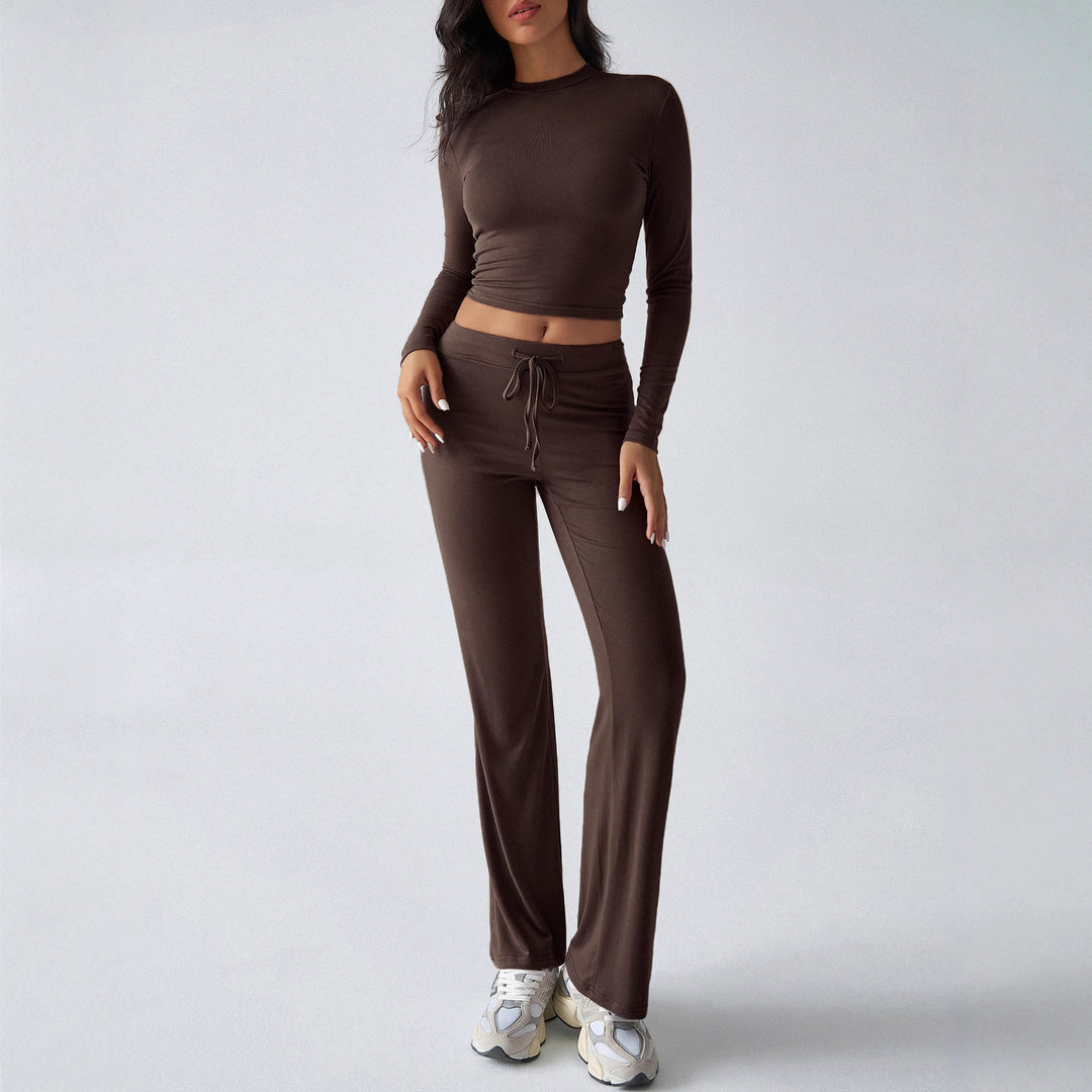 Damen Sportliches Lounge-Set mit langärmeligem Oberteil und weitem Hosenbein R&B