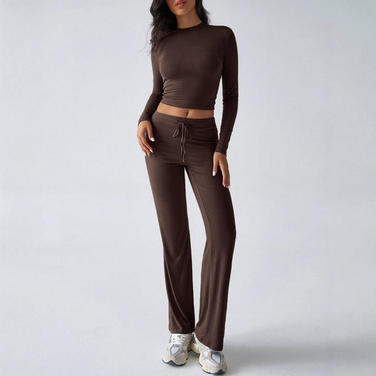 Damen Sportliches Lounge-Set mit langärmeligem Oberteil und weitem Hosenbein R&B