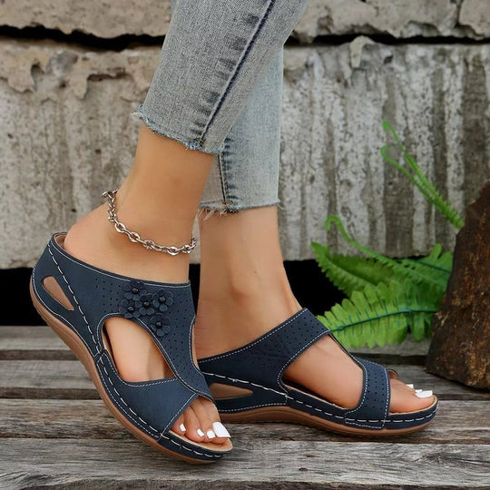 Damen bequeme Riemchen-Sandalen mit modischem Schlangenmuster und flexiblem Fußbett R&B