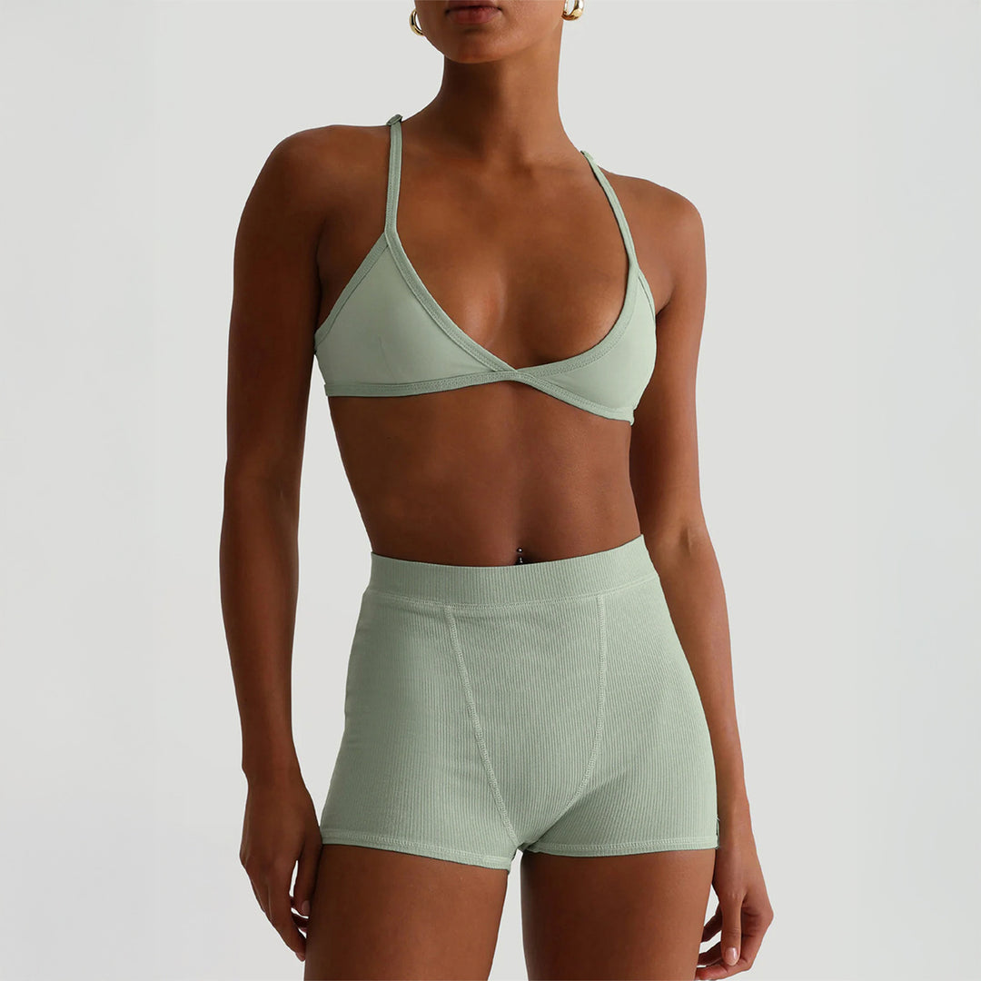 Damen Sport-Bustier und Shorts-Set mit hohem Bund R&B