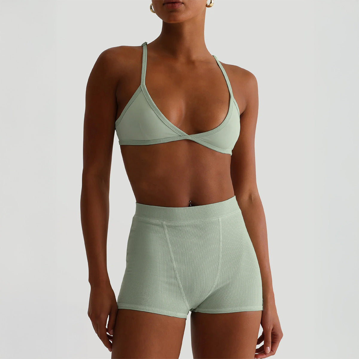 Damen Sport-Bustier und Shorts-Set mit hohem Bund R&B