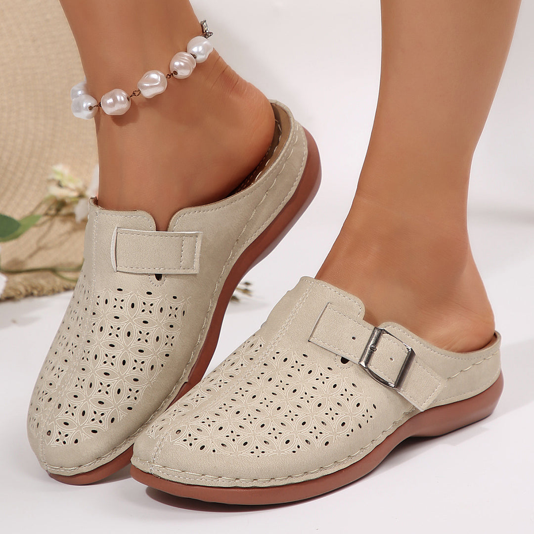 Damen Clogs mit eleganten Lochmuster und verstellbarem Riemen R&B