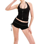 Damen sportliches Set aus Top und Shorts mit Nietenverzierung R&B
