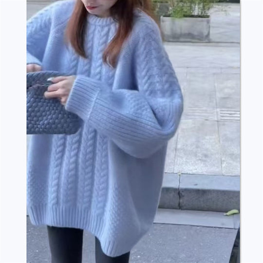 Damen Grobstrickpullover mit modischem Zopfmuster und überschnittenen Schultern R&B