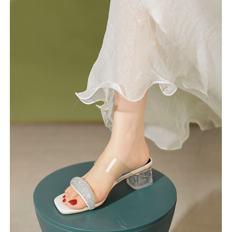 Damen Glamouröse Sandalen mit transparenten Riemen und funkelndem Strass