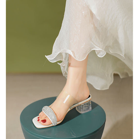 Damen Glamouröse Sandalen mit transparenten Riemen und funkelndem Strass R&B