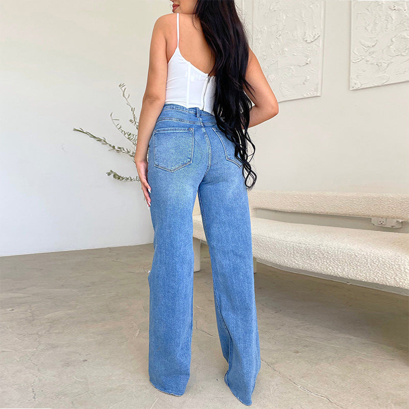 Damen Weit geschnittene Jeans mit Destroyed-Details R&B