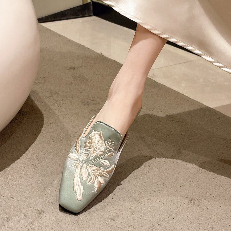 Damen elegante Mules mit floralen Stickereien R&B