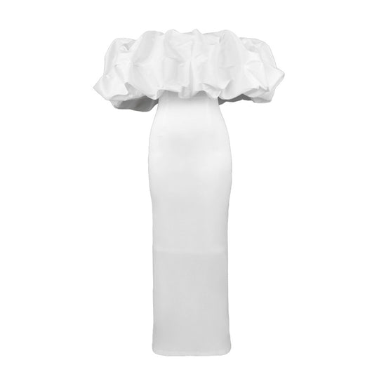 Damen Elegantes Off-Shoulder Maxikleid mit voluminösen Rüschensäumen R&B