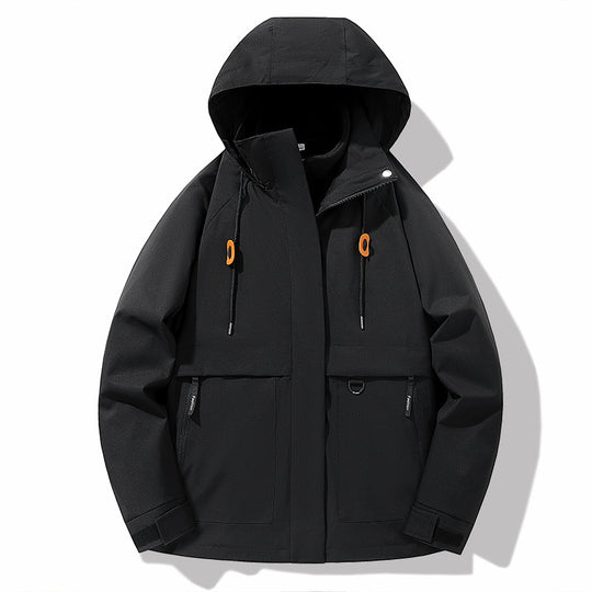 Damen funktionale Wetterjacke mit verstellbarem Kapuzenkragen und großzügigen Taschen R&B