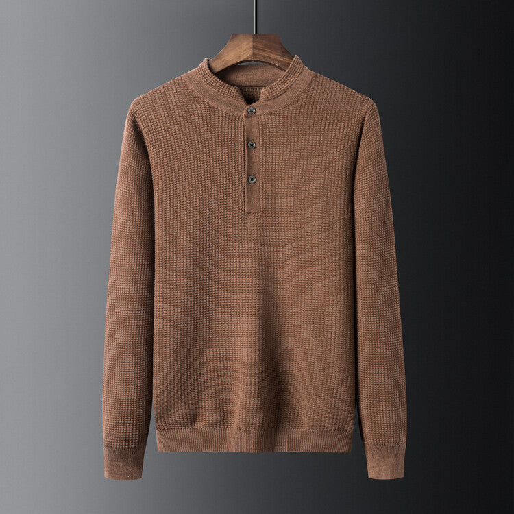 Herren Strukturierter Langarm-Pullover mit Knopfleiste R&B