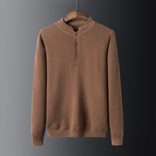 Herren Strukturierter Langarm-Pullover mit Knopfleiste R&B