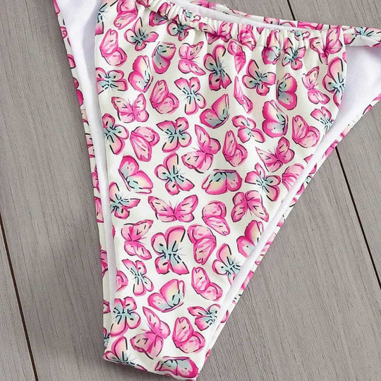Damen Floral Triangel-Bikini mit seitlichen Bindebändern R&B