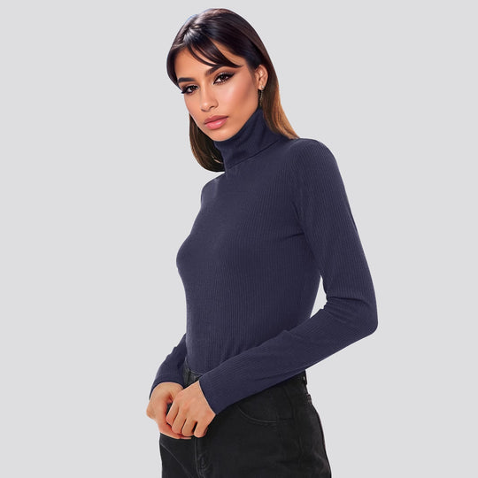 Damen Figurbetontes Langarmbody mit hohem Kragen R&B