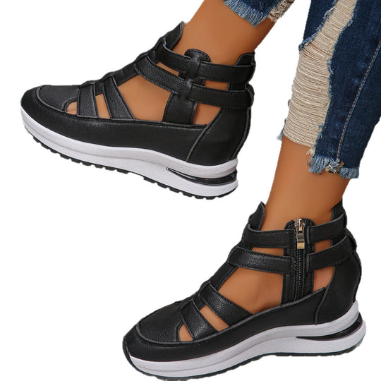 Damen modische Wedge-Sneaker mit atmungsaktivem Obermaterial und praktischem Reißverschluss R&B