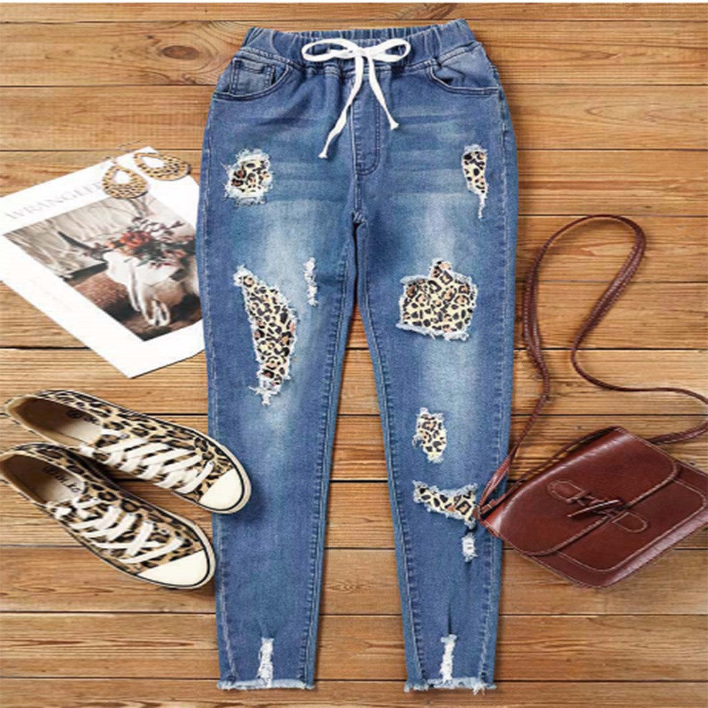 Damen Jeans mit lässigem Leo-Print und Destroyed-Details R&B