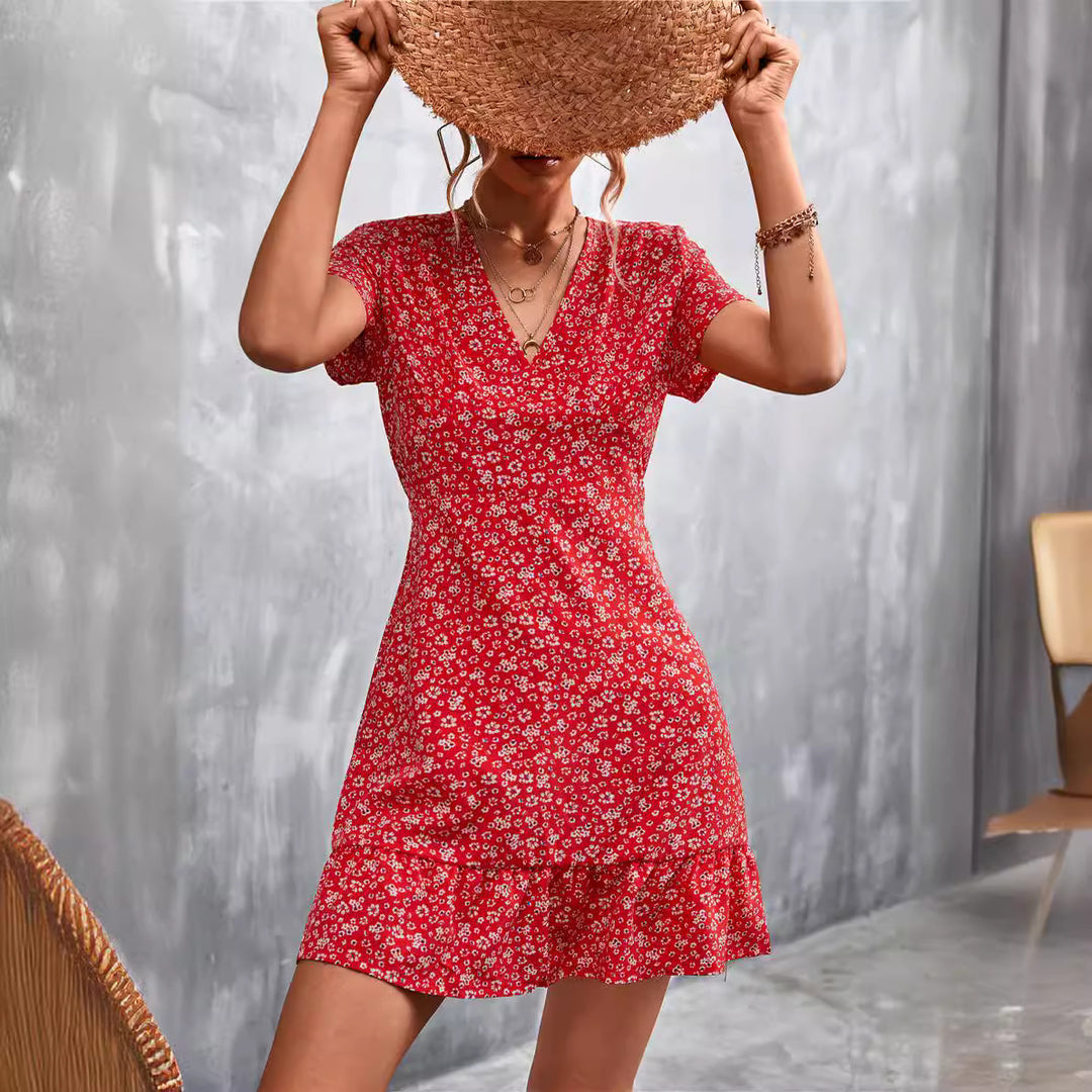 Damen Sommerliches Minikleid mit floralem Design und verspieltem Saum R&B