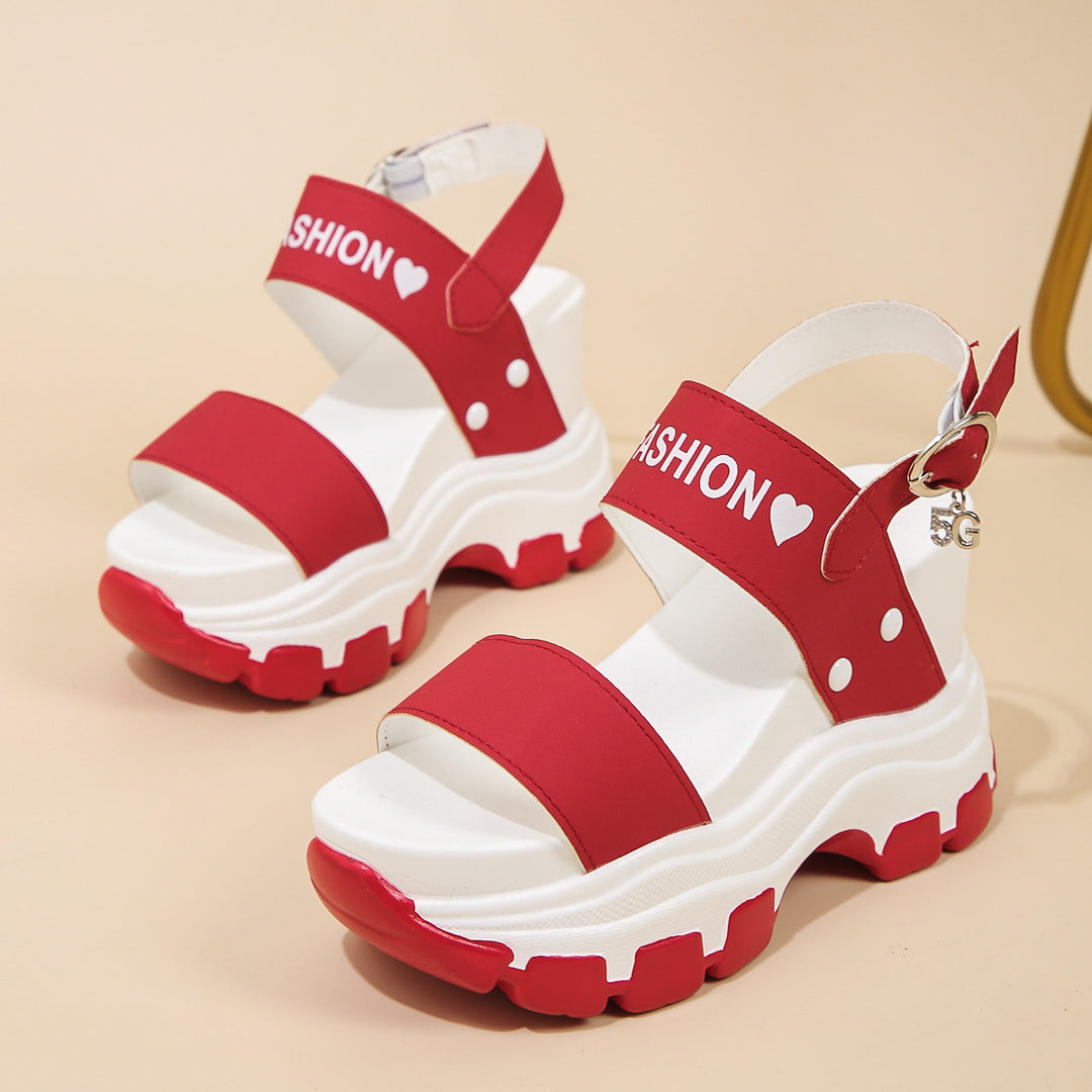 Damen modische Plateau-Sandalen mit verstellbarem Riemen und rutschfester Sohle R&B