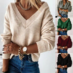 Damen lässiger V-Ausschnitt Pullover aus weichem Strick
