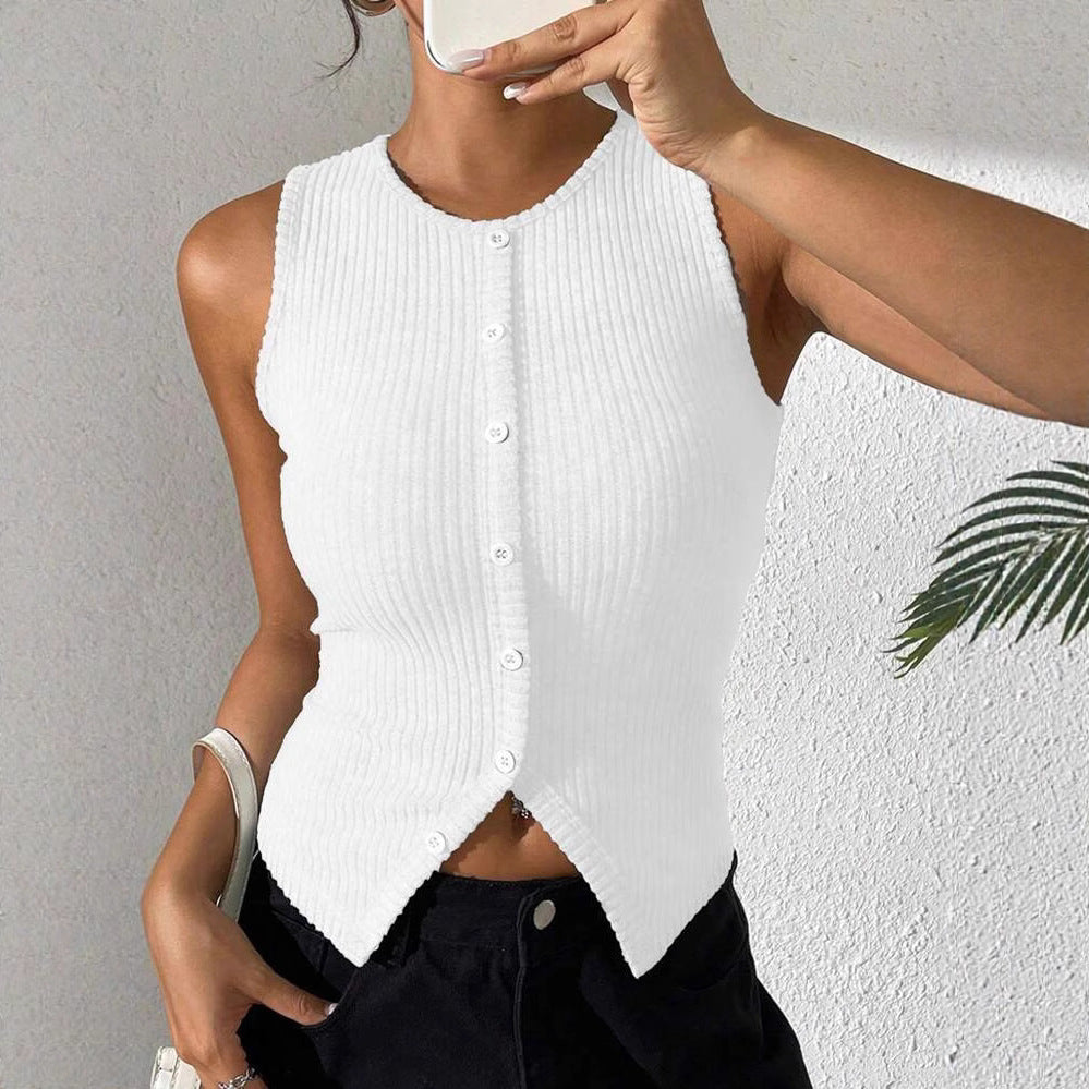 Damen Rippstrick Top mit Knopfleiste und schmalem Schnitt R&B