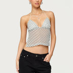 Damen Transparente Bluse mit Punktmuster und dehnten Trägern R&B