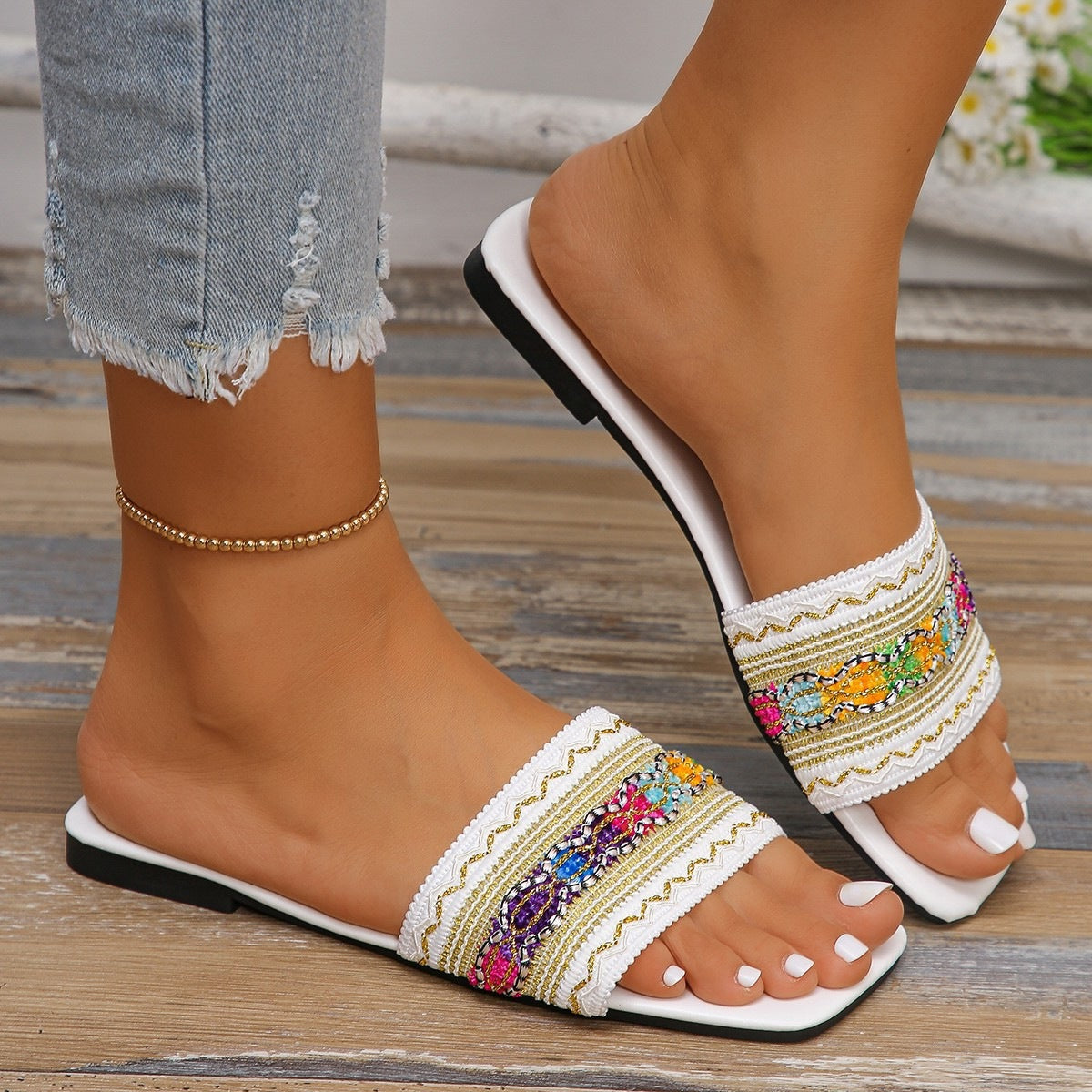 Damen modische Slides mit floralem Dekor R&B