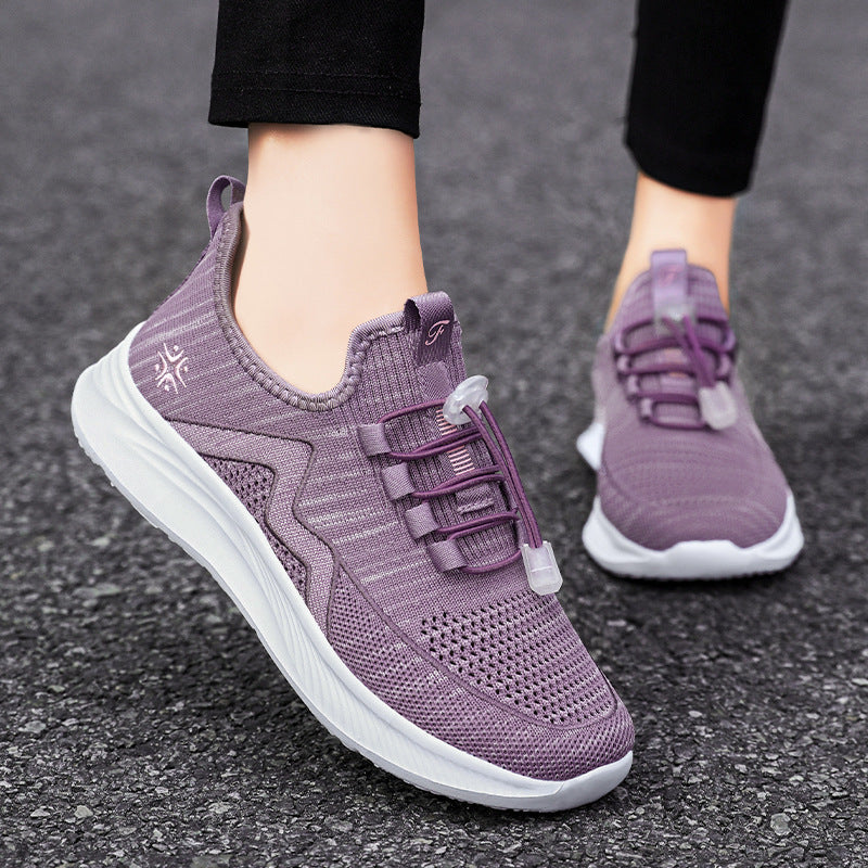 Damen nan gestrickte Slip-On-Sneaker mit elastischer Schnürung, gepolsterter Innenfütterung und dämpfender Profilsohle R&B