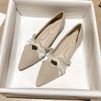 Damen elegante Ballerinas mit luxuriösem Schleifen- und Perlenakzent