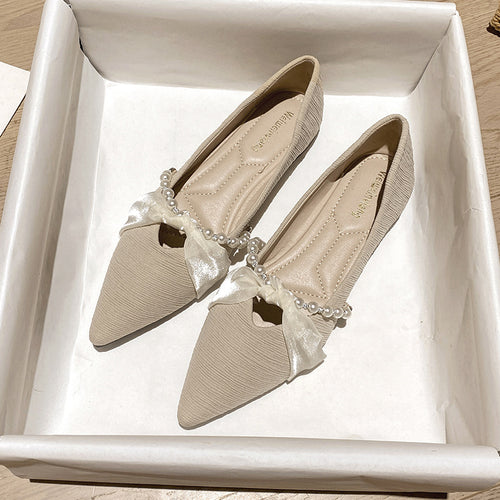 Damen elegante Ballerinas mit luxuriösem Schleifen- und Perlenakzent R&B