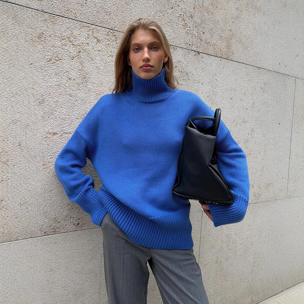 Damen Kuscheliger Rollkragenpullover aus hochwertiger Baumwollmischung mit lockerer Passform R&B