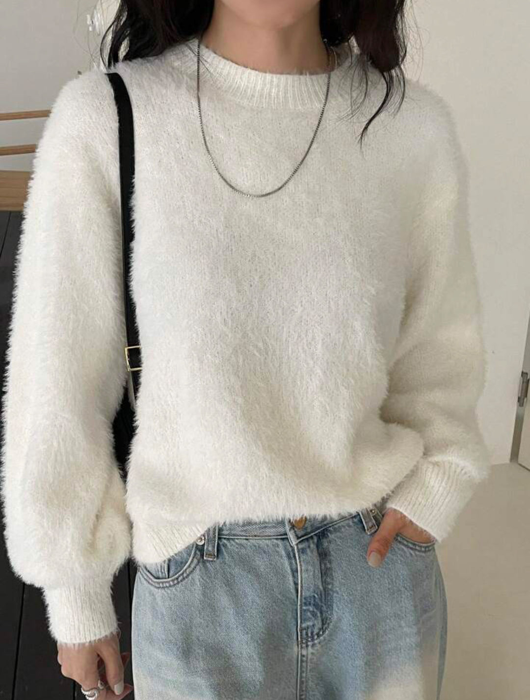 Damen Flauschiger Modischer Pullover mit weitem Schnitt R&B
