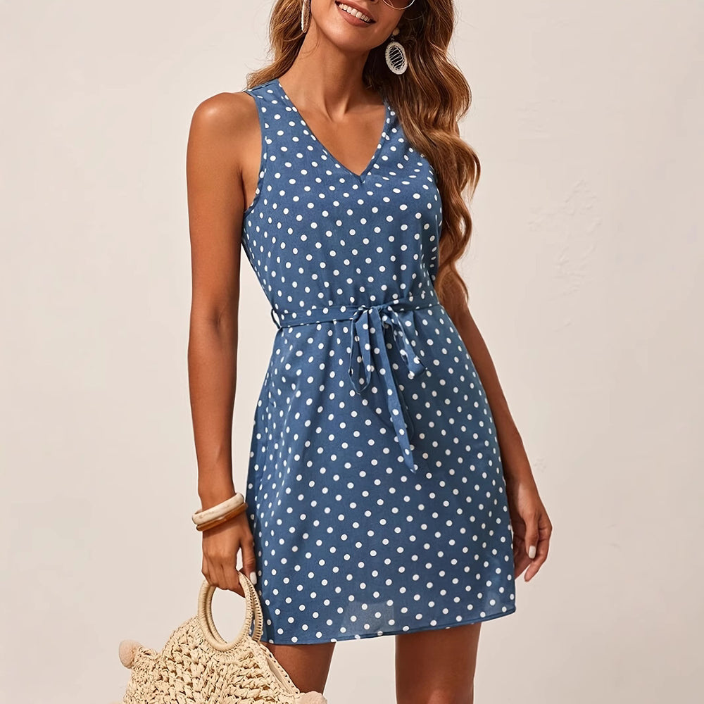 Damen Freizeitkleid mit punktiertem Design und Taillengürtel R&B