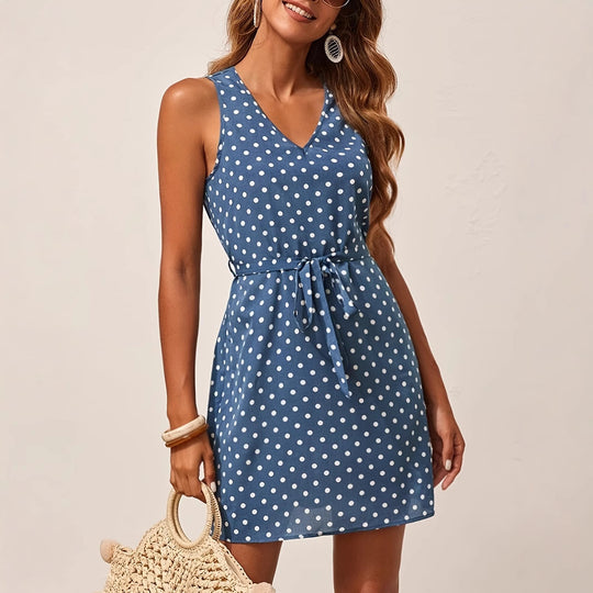 Damen Freizeitkleid mit punktiertem Design und Taillengürtel R&B