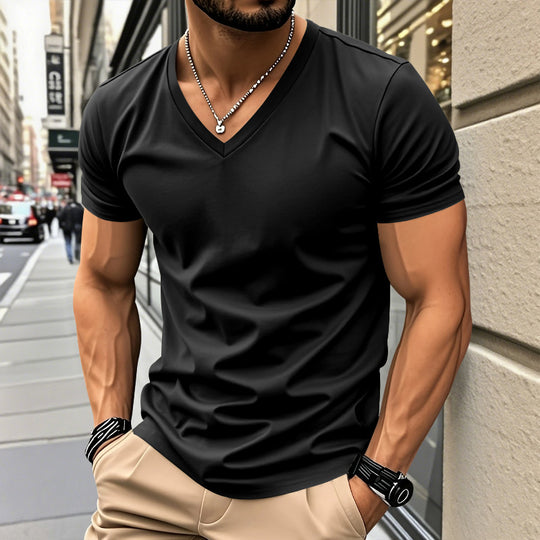 Herren V-Ausschnitt T-Shirt aus atmungsaktiver und schnelltrocknender Baumwolle R&B
