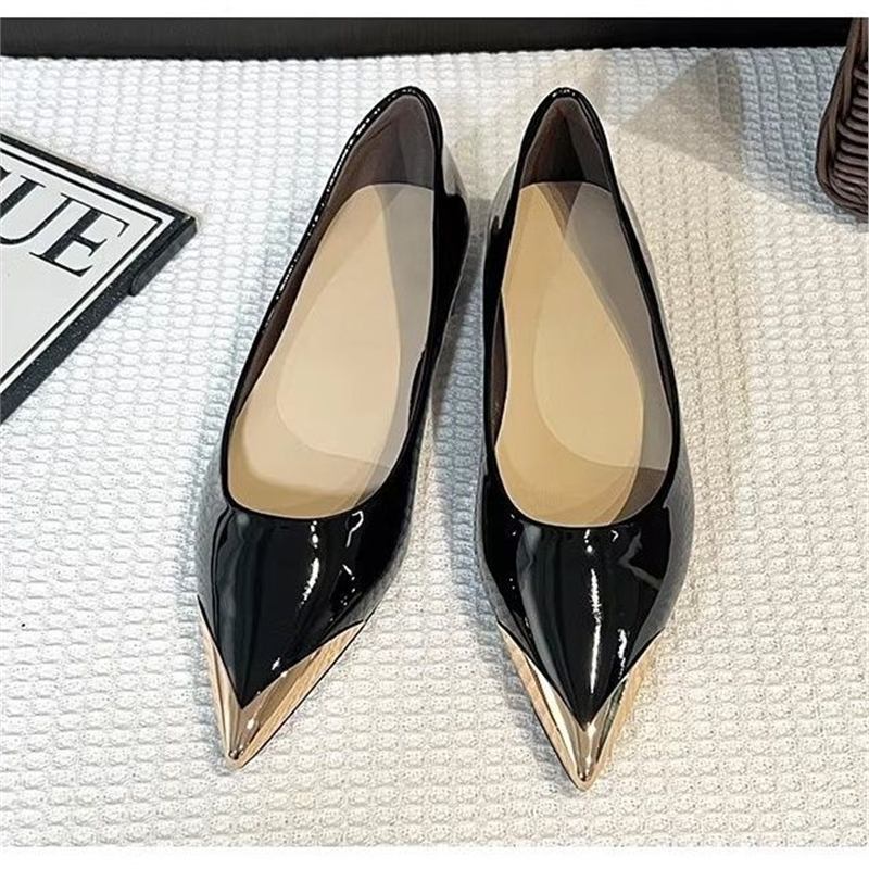 Damen elegante spitze Ballerina-Pumps mit glänzendem Metallic-Akzent R&B