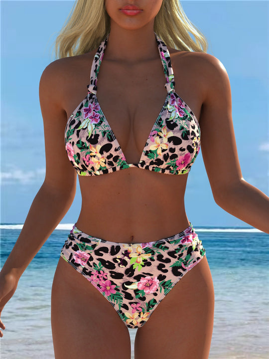 Damen Triangel-Bikini mit hohem Bund und patriotischem Sternen-Muster R&B