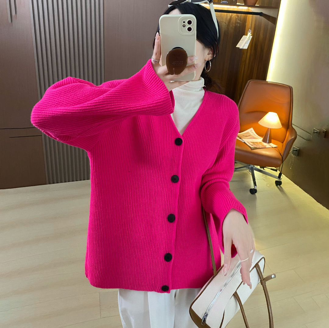 Damen Grob gestrickter Cardigan mit überschnittenen Schultern und Knopfverschluss R&B
