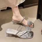 Damen elegante Sandaletten mit Blumendekor und glitzernden Riemchen R&B