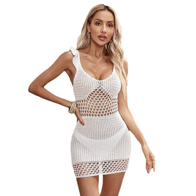 Damen gehäkeltes Strandkleid mit einzigartiger Netzstruktur R&B