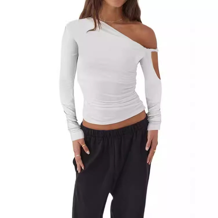 Damen Elegante asymmetrische Bluse mit langen Ärmeln und Raffung R&B