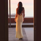 Damen Elegantes Maxikleid mit asymmetrischem Ausschnitt und Schlitz R&B