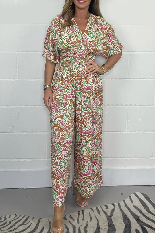 Damen Fließendes Jumpsuit mit elegantem Paisleymuster und Taillierung R&B
