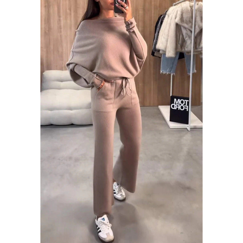 Damen bequeme Loungewear aus weichem Strickmaterial mit weitem Schnitt R&B