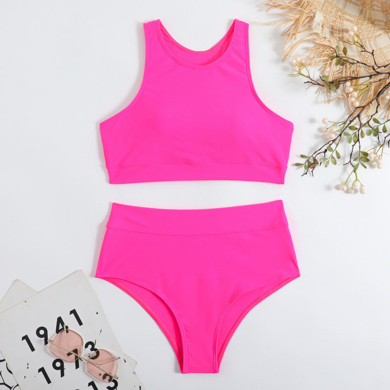 Damen Bikini-Set mit hohem Bund und sportlichem Oberteil R&B