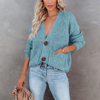 Damen Strickjacke mit tiefem V-Ausschnitt und praktischen Taschen R&B