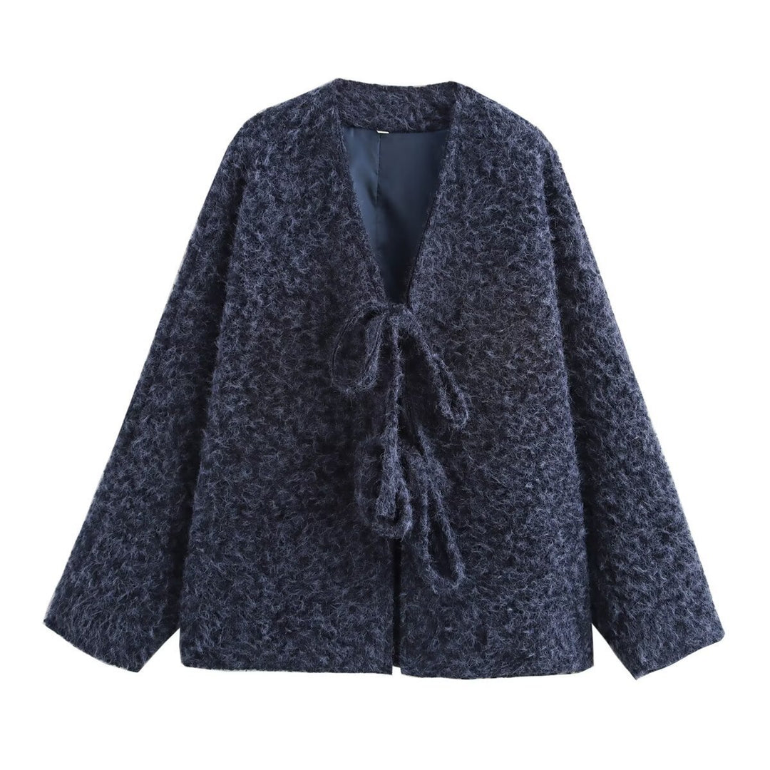 Damen Kuschelige Oversized Weste mit Bindebändern und anschmiegsamem Material R&B